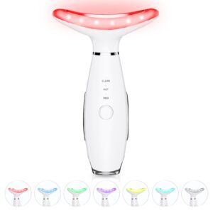 ELISHINE 7 Color Neck Face Massager – Facial Massager Tool for Skin Care at Home, Vibrating Face Massager with Thermals, Galvanic Machines White