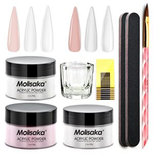 Molisaka Acrylic Nail Kit> Clear/White/Nude Acrylic Nail Powder Set with Acrylic Nail Brush Nail Forms for Beginners DIY Carving> Extensions> Enhancement> French Nail Art (1oz)