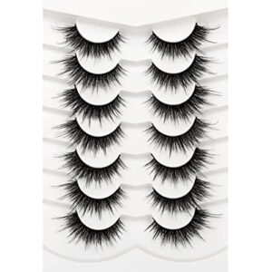 Pooplunch False Eyelashes Fairy Lashes Wispy Fluffy Fake Eyelashes 8D Natural Fluttery Faux Mink Lashes Strips 7 Pairs Pack