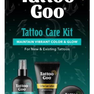 Tattoo Goo Aftercare Kit Includes Antimicrobial Soap, Balm, and Lotion, Tattoo Care for Color Enhancement + Quick Healing – Vegan, Cruelty-Free, Petroleum-Free, Tattoo Artist Gifts (3 Piece Set)