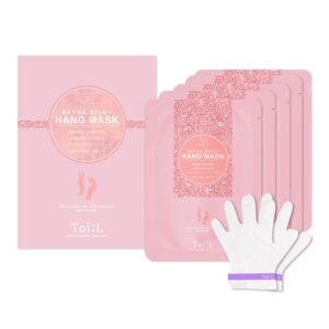 Toi:L Extra Silky Hand Mask 5 Pairs> Korean Moisturizing Gloves for Dry Hands with White Truffle> Green Caviar & Peptides> Repairing and Softening Hand Care Treatment for Aging> Cracked> and Dry Skin