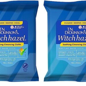 T.N. Dickinson’s Witch Hazel New Soothing MultiUse Cleansing Cloth, Clear, 25 Count (Pack of 2)
