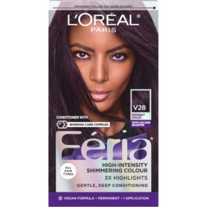 L’Oreal Paris Feria Multi-Faceted Shimmering Permanent Hair Color Hair Dye, V28 Midnight Violet (Deepest Violet)
