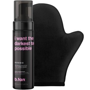 b.tan Dark Self Tanner Kit | Get The Darkest Tan Possible Bundle – Best Dark Self Tanning Mousse w Mitt Applicator, 1 Hour Sunless Tanner, Fast Bronzing Glow, No Fake Tan Smell, Vegan, 6.7 Fl Oz