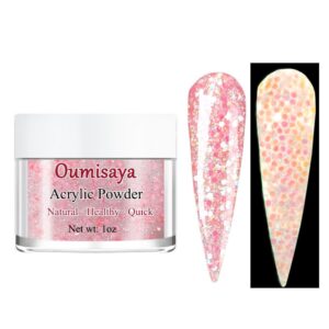 OUMISAYA Glow in the dark Glitter Nail Acrylic Powder Pink Color 1OZ (APG052)
