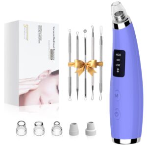 Facial Pore Blackhead Remover Vacuum – Face Cleaner and Blackhead Extractor with 3 Adjustable Suction Levels, 5 Probes, USB Charging Interface – Pore Vacuum Kit for Women&Men (Purple)