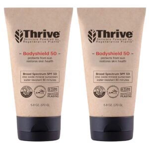 Thrive Natural Care Body Mineral Sunscreen SPF50 – Water Resistant Reef Safe Sunscreen with Broad Spectrum Clear Zinc Oxide Sun Block – Vegan, 5.8 Oz (Pack of 2)