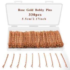 330 PCS Rose Gold Bobby Pins for Women Girls, 2.17 Inch Long Super Grip Blonde Hair Pins with Box