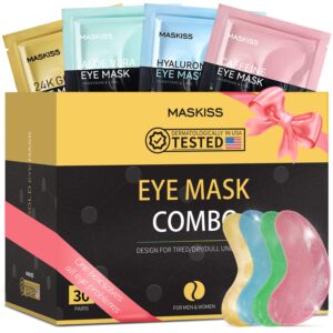 Maskiss Under Eye Patches(30 Pairs), 24K Gold, Caffeine, Hyaluronic Acid, Aloe Vera Eye Masks for Dark Circles Puffy Eyes Undereye Bags, Eye Skin Care Gift Set for Bachelorette Party Favors