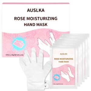 AUSLKA Hand Mask Moisturizing Glove 6 Pairs> Hand Care Moisturizing Gloves with Shea Butter> Hydrating Hand Masks> Hand Peeling Mask for Dry& Dead Skin> Men Women (Rose)