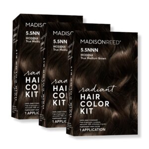 Madison Reed Radiant Hair Color Kit, Medium Brown for 100% Gray Coverage of Resistant Gray Hair, Ammonia-Free, 5.5NNN Modena Brown, Permanent Hair Dye, Pack of 3
