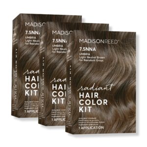 Madison Reed Radiant Hair Color Kit, Light Neutral Brown for 100% Coverage of Resistant Gray Hair, Ammonia-Free, 7.5NNA Umbria Light Brown, Permanent Hair Dye, Pack of 3