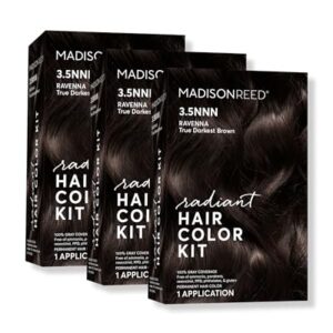 Madison Reed Radiant Hair Color Kit, Darkest Brown for 100% Gray Coverage of Resistant Gray Hair, Ammonia-Free, 3.5NNN Ravenna Brown, Permanent Hair Dye, Pack of 3