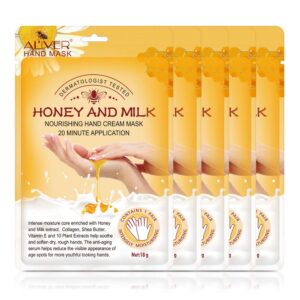 Hand Mask> (5 Pack) Moisturizing Gloves> Moisturizing Natural Treatment Gloves> Exfoliating Hand Peeling Mask for Dry Hands> Repair Rough Skin for Men Women ( Honey)
