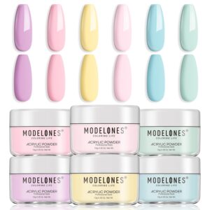 Modelones Pink Acrylic Powder Kit – 6 Colors Pastel Yellow Blue Purple Macaron Spring Cover Powder for Nail Art Extension – No Lamp Needed (A3-PearlyMint Frost)