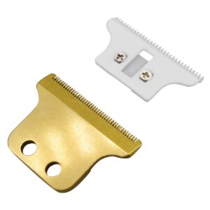 Professional T Wide Replacement Blades Set #2215, Assembled 1 Carbon Steel Fixed Fade Blade, 1 Zirconia Ceramic Moving Cutter Blade, Compatible with Wahl 5 Star Detailer 8081 Hair Trimmers (White)