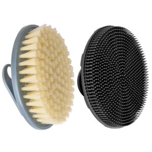 INNERNEED Food-Grade Soft Silicone Body Scrubber Shower Brush Handheld Cleansing Skin Brush, with PP Shower Brush for Exfoliating, Cellulite Treatment