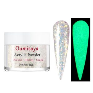 OUMISAYA Super Bright Glow in the dark White Glitter Nail Acrylic Powder Color 1OZ (APG031)