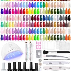 Beetles Gel Nail Polish Kit with U V Light, 100 Colors Gel Polish 133 Pcs Nail Stuff Kit for All Seasons with Base and Matte&Glossy Top Coat Infinite Inspirations Soak Off Gifts for Women Girls Teen