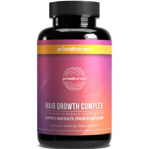 Primal Harvest Hair Growth Vitamins, Hair Growth for Women & Men – 60 Hair Growth Pills, Natural Hair Thickening Products for w/Biotin & Zinc – Hair Supplement, Regrowth Hair Vitamins