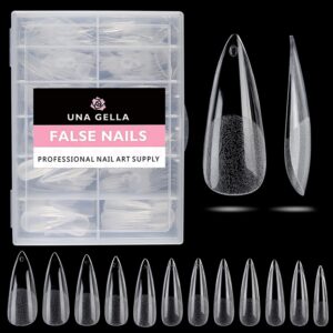 UNA GELLA Stiletto Fake Nails 216pcs Stiletto Press on Nails Pre-shape Nail Tips for Full Cover Acrylic French False Nails For Nail Extension Nail Art DIY Salon 12 Sizes
