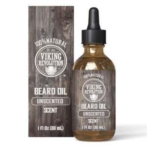 Viking Revolution Unscented Beard Oil for Men – Natural Mens Beard Oil with Argan Oil and Jojoba Oil – Beard Softener, Strengthens and Moisturizes – Beard Conditioner for Men (Unscented, 1 Pack)