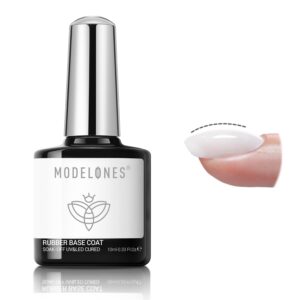 modelones Milky White Rubber Gel Base Coat, 6 in One Builder for Strengthen Apex Building Extension Long Lasting Protect Color Based Gel Polish Manicure for Fragile Nails Art Home Salon