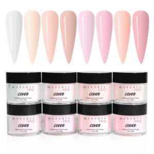 MakarttPro Cool Tone Acrylic Powder Collection – Essential Nude and Pink Cover Powder – Smooth Application – Professional Quality for Nail Technicians – Beginner Friendly – 8-Piece Set with 2oz/56g