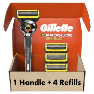 Gillette ProGlide Shield Men’s Razor, 5 Bladed Razor, with Precision Trimmer, Comfortglide Lubrication, Glide and Comfort, Handle + 4 Blade Refills