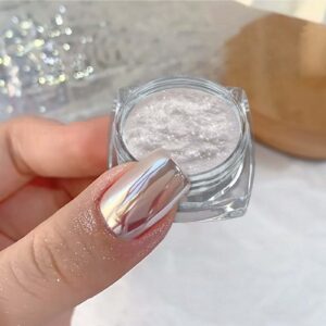 2025 Super Glossy Mirror Effect Nail Powder – White Pearl Chrome Nail Powder> Magic White Moonlight Effect Iridescent Pigment Powder for Nails