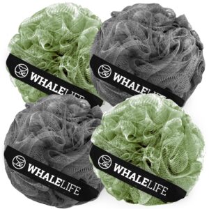 Loofah Sponge Bath Sponge for Women Men 4 Pack (Gray Green)