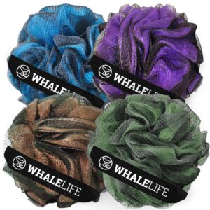 Loofah Sponge Bath Sponge for Women Men 4 Pack (Purple Brown Green Blue)