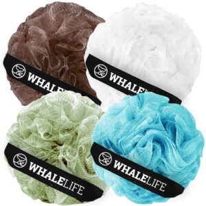 Loofah Sponge Bath Sponge for Women Men 4 Pack (Blue Green White Brown)