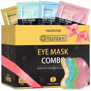 Maskiss Under Eye Patches (80 Pairs), 24K Gold, Caffeine, Hyaluronic Acid, Aloe Vera Eye Masks for Dark Circles Puffy Eyes Undereye Bags, Eye Skin Care Gift Set for Bachelorette Party Favors