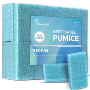 Maryton Disposable Foot Scrubber Pumice Pads, Pedicure Pumice Stone Dead Skin Callus Remover for Feet, 40Pcs (Blue Medium Coarse)