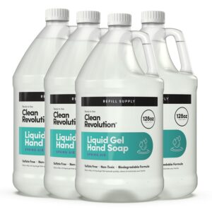 Clean Revolution Liquid Gel Hand Soap, Silky Rich Liquid, Quick Lather, Fast Rinsing, (Spring Air) 128 Fl Oz, 4 Pack – Made in USA
