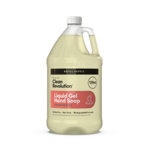 Clean Revolution Liquid Gel Hand Soap, Silky Rich Liquid, Quick Lather, Fast Rinsing, Contains Real Essential Oils (Geranium Mint) 128 Fl Oz