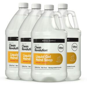 Clean Revolution Liquid Gel Hand Soap, Silky Rich Liquid, Quick Lather, Fast Rinsing, (Dreamy Citrus) 128 Fl Oz, 4 Pack – Made in USA