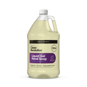 Clean Revolution Liquid Gel Hand Soap, Silky Rich Liquid, Quick Lather, Fast Rinsing, Contains Real Essential Oils (Natural Lavender) 128 Fl Oz
