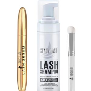 STACY LASH Lash Shampoo 100ml+ Eyelash Growth Serum Eye Makeup Remover + Lash Serum for Eyelash Growth and Thickness/Lash Cleaning Kit of Lash Cleanser + Brush & Eyelash Serum to Grow Lashes…