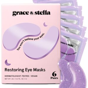 grace & stella Under Eye Patches for Puffy Eyes and Dark Circles (Retinol, 6 Pairs) Restoring Gel Under Eye Masks with Hyaluronic Acid – Vegan Cruelty-Free Skincare Birthday Gifts for Women