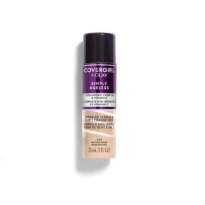 CoverGirl & Olay Simply Ageless 3-in-1 Liquid Foundation, Matte Finish, Hyaluronic & Vitamin C Formula, Natural Beige, 1 Count