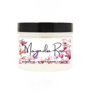 Body Powder for Men & Women Scented Magnolia Rose, Perfume Dusting Powder, Bath Powder with Fragrance & Essential Oils, Talc Free 8oz Container, Made in USA