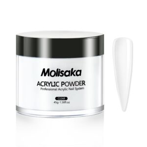 Molisaka Clear Acrylic Powder for Nails> Professional Glitter Acrylic Nail Powder> Long-Lasting Acrylic Powder for Extension French Nail Art> Acrylic Nail Supplies Sets for Nails Beginners (1.58oz)