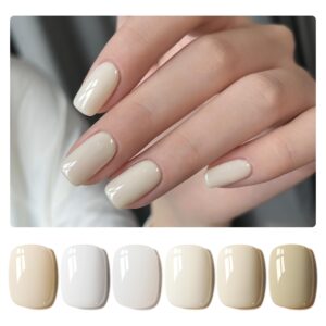 GAOY White Gel Nail Polish Set, 6 Colors Jelly Milky White Soak Off UV Light Cure Gel Polish Kit for Salon and Nail Art DIY at Home