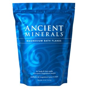 Ancient Minerals Magnesium Bath Flakes – Bathing Alternative to Epsom Salt – Soak in Natural Salts – High-Absorption Efficiency for Relaxation, Wellness & Muscle Relief – 8 lbs