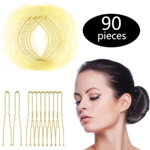Zonon Bun Hair Nets Invisible Elastic Edge Mesh and U Shaped Pins Set, 50Pcs Individual Package Invisible Hair Nets, 40Pcs U Shaped Pins for Ballet Bun, Sleeping, Women and Wig (Beige)