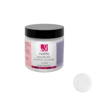 Nailite Odorless – Professional Acrylic Powder for Nail Extension System> Resistant> Long-Lasting> EMA Formula and Non-Yellowing Effect – Clear (4 Oz.)