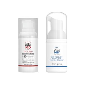 Bundle of EltaMD UV Clear Face Sunscreen SPF 46, Oil Free Sunscreen, 0.5 oz + EltaMD Skin Recovery Amino Acid Foaming Facial Cleanser, 1.0 Fl Oz