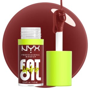 NYX PROFESSIONAL MAKEUP Fat Oil Lip Drip, Moisturizing Lip Oil Gloss, Vegan Tinted Formula, Up to 12 HR Hydration – Inside Scoop (Plum Brown)